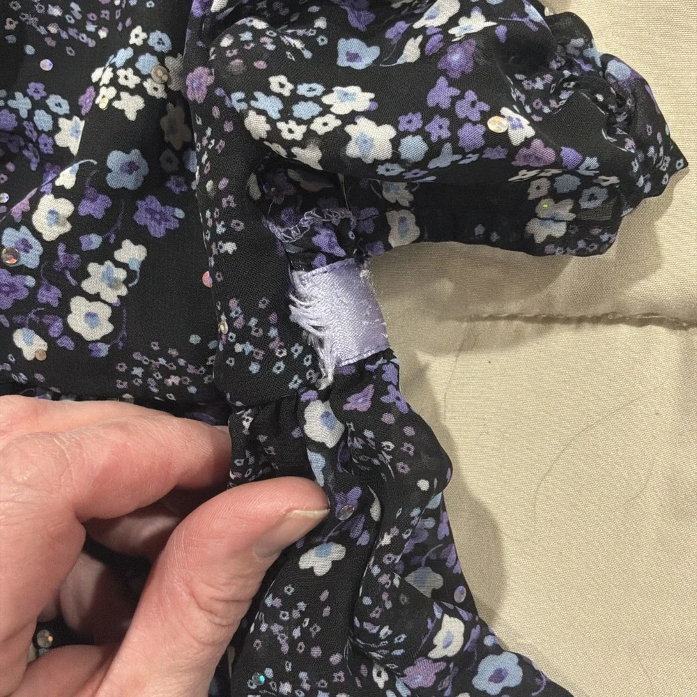 Wonder Kids Two Piece Set Floral‎ Glittery Dress Matching Pants Purple Black 2t